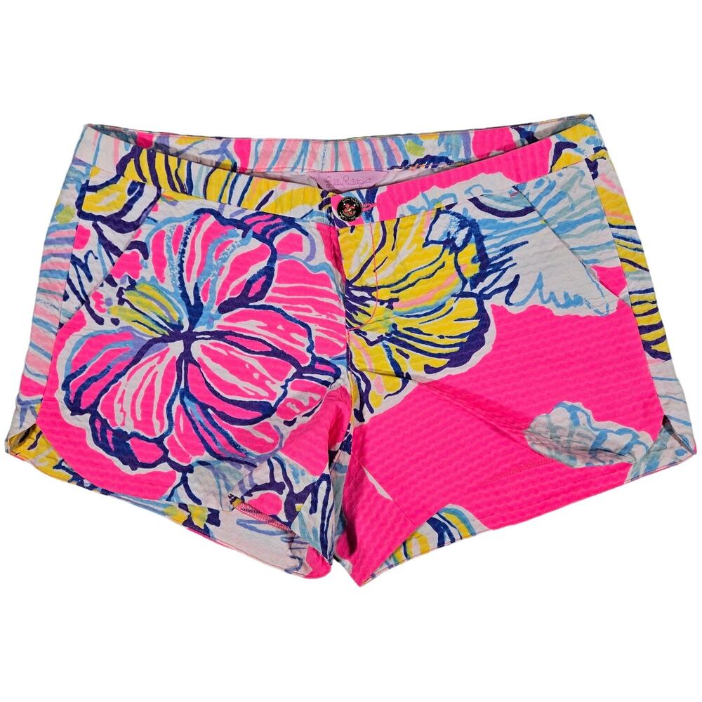 Lilly Pulitzer Essie Shorts Tropical Floral Print Pink Blue Yellow Size 00